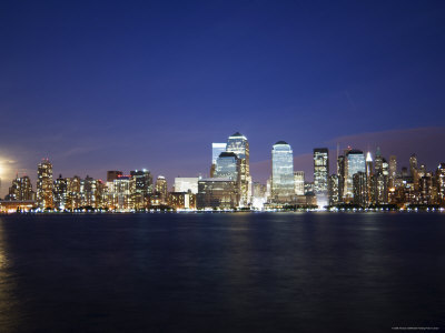 Full Moon Rising Over Lower Manhattan Skyline Across the Hudson River, New York City, New York, USA