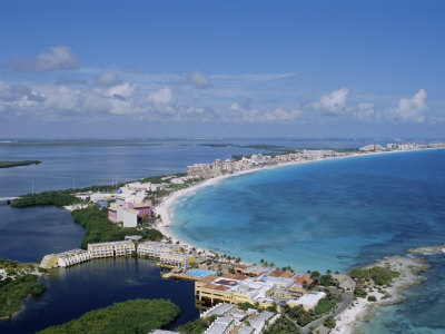 Aerial View of Hotel Area of Resort, Cancun, Yucatan, Mexico, Central America