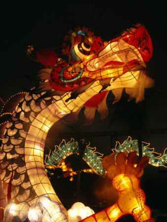 Dragon Lights at the Star Ferry Terminal on Chinese Takeover, Hong Kong, China, Asia