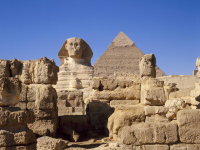 The Great Sphinx and the Chephren Pyramid, Giza, Cairo, Egypt, Africa