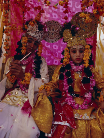 Children Dressed as Radha and Krishna at a Village Fair Near Jaipur, Rajasthan State, India, Asia