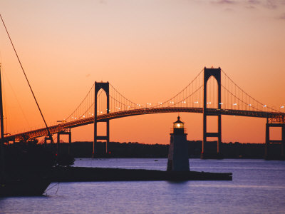 Newport Bridge and Harbor at Sunset, Newport, Rhode Island, USA