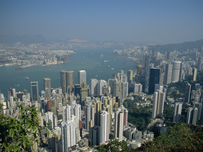 Aerial View of Hong Kong Harbour, China