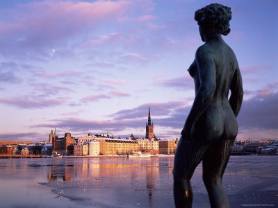 View of Riddar-Holmen (Riddarholmen) at Dusk in Winter, Stockholm, Sweden, Scandinavia, Europe