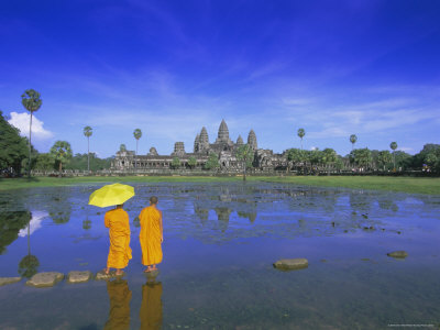 Buddhist Monks Standing in Front of Angkor Wat, Siem Reap, Cambodia