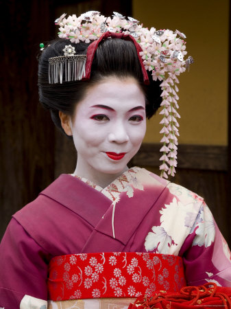 Portrait of Maiko (Apprentice Geisha) Wearing Traditional Japanese Kimono, Island of Honshu, Japan