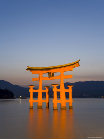 Shinto Shrine Illuminated at Dusk, Island of Honshu, Japan