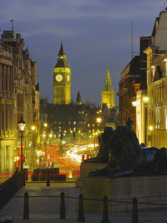 Evening View from Trafalgar Square Down Whitehall with Big Ben in the Background, London, England Poster