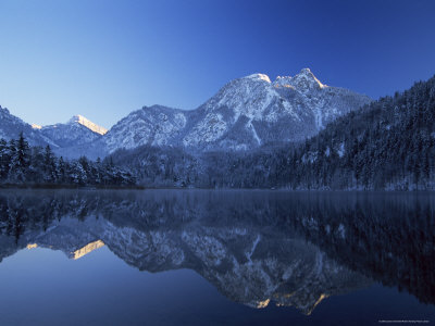 Schwansee in Winter, Later Afternoon, Fuessen, Bavaria, Germany, Europe
