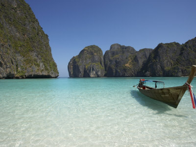 Ao Maya, Longtailboat in Front, Ko Phi Phi Leh, Thailand