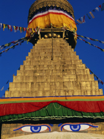 Close up of the Buddhist Stupa at Bodnath (Bodhnath) (Boudhanath), Kathmandu Valley, Nepal, Asia