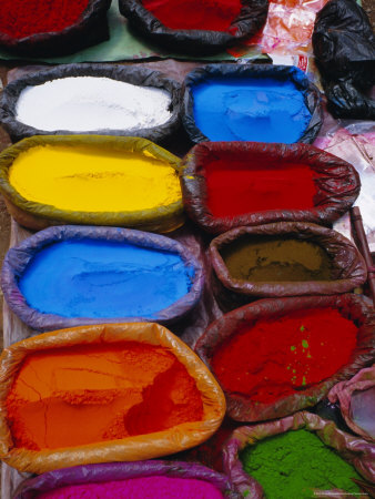 Brightly Coloured Powder for Offerings, Kathmandu, Kathmandu Valley, Nepal, Asia