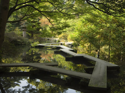Pond and Walkway in Oyama Jinja Shrine, Kanazawa, Ishikawa Prefecture, Japan, Asia