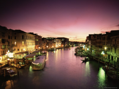 Grand Canal at Dusk, Venice, Unesco World Heritage Site, Veneto, Italy, Europe
