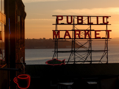 Pike Place Market and Puget Sound, Seattle, Washington State