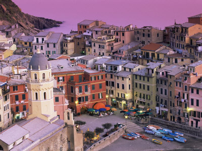 Vernazza Village and Harbour at Dusk, Cinque Terre, Unesco World Heritage Site, Liguria, Italy