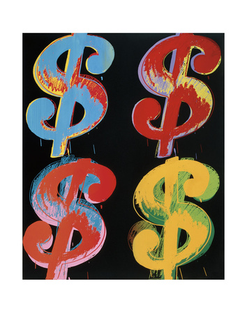 Four Dollar Signs, c.1982 (blue, red, orange, yellow)