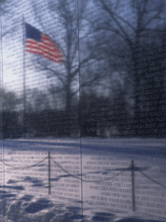Buy American Flag Reflected in the Vietnam Memorial, Washington, D.C. at AllPosters.com