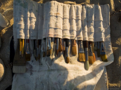 Brushes in a Canvas Paint Brush Holder Illuminated by Sunlight, Block Island, Rhode Island