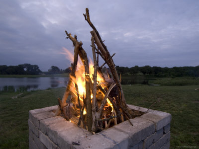 Campfire Burns at a Scout Camp near Humbolt, Nebraska