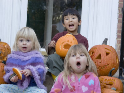 Friends Pose with their Carved Pumpkins, Chevy Chase, Maryland