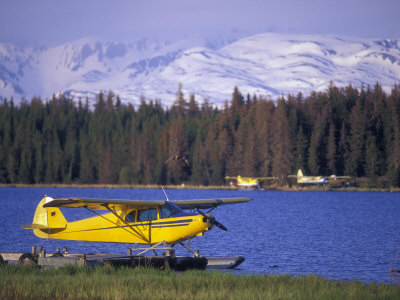 Floatplane on Beluga Lake and Kenai Mountains, Alaska