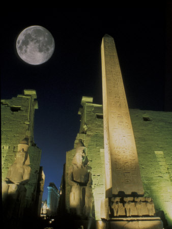 Moonrise over Luxor Complex in Luxor, Egypt