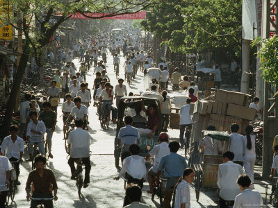 Buy Cyclists and Pedestrians on a Busy Guangzhou Street, China at AllPosters.com