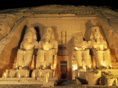 Night Shot of the Entrence to the Temple of Ramses II in Abu Simbel, Egypt