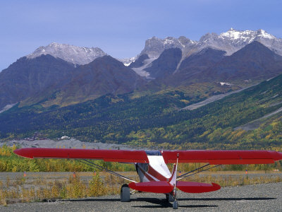 Supercub and the Wrangell Mountains in Mccarthy, Alaska