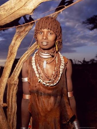 Buy Young Hamer Woman in Southern Ethiopia with Traditional Dress at AllPosters.com
