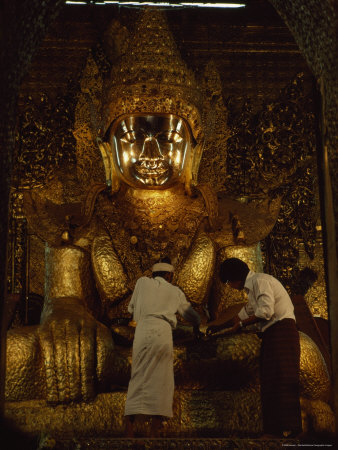 Two Men Polish the Golden Mahamuni Image