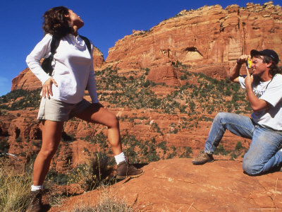 Buy Woman Dramatically Models for Camera While Out Hiking at AllPosters.com