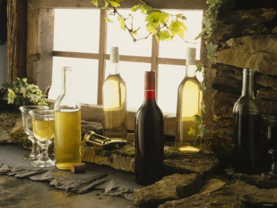 Still Life with White & Red Wine Bottles at a Window