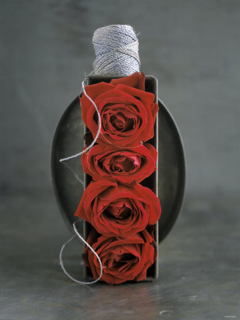 Red Roses in Baking Dish with Kitchen String