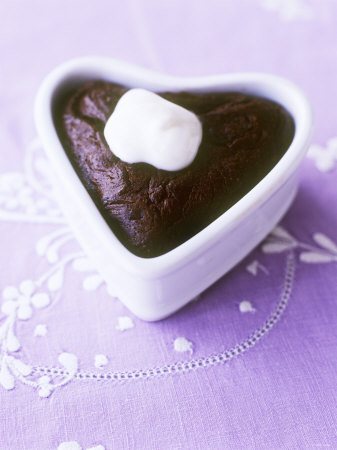 Chocolate Pudding with Cream in Heart-Shaped Dish