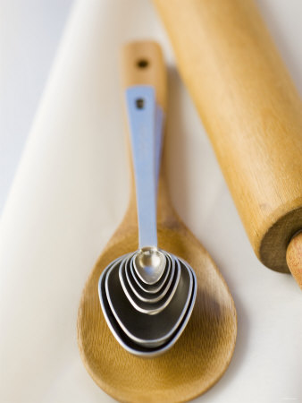 Wooden Spoon, Measuring Spoons and Rolling Pin