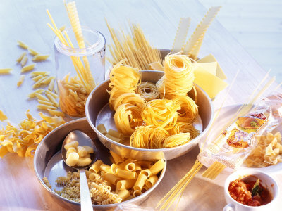 Lots of Different Types of Pasta in Dishes, Tomato Sauce