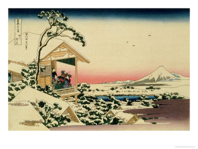36 Views of Mount Fuji, no. 24: Tea House at Koishikawa (The Morning after a Snowfall)