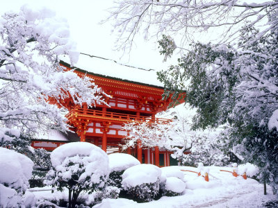 Kamigamo Shrine in Snow, Kyoto, Japan