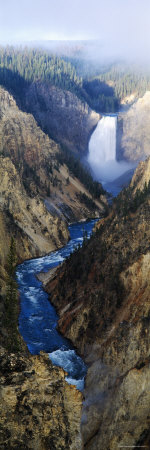 Waterfall Falling Into Stream Through a Canyon, Yellowstone National Park, Wyoming, USA