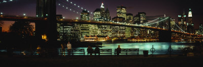 Brooklyn Bridge Lit Up at Dusk, East River, Manhattan, New York City, New York, USA