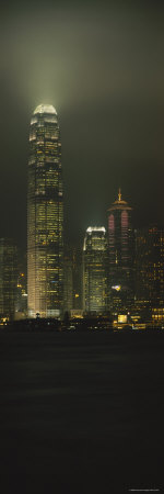 Buildings Lit Up at Night, International Finance Centre, Hong Kong, China