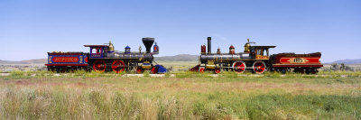 Steam Engine Jupiter and 119 on a Railroad Track, Golden Spike National Historic Site, Utah, USA