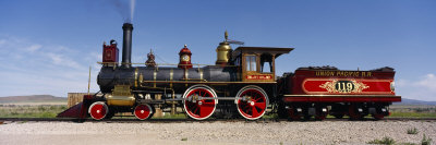 Train Engine on a Railroad Track, Locomotive 119, Golden Spike National Historic Site, Utah, USA
