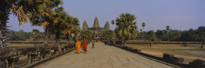 Two Monks Walking in Front of an Old Temple, Angkor Wat, Siem Reap, Cambodia