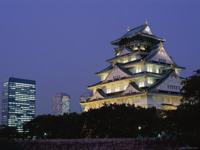 Osaka Castle and City Skyline, Night View, Osaka, Honshu, Japan