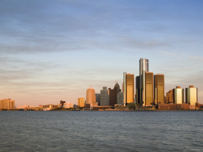 City Skyline Along Detroit River, Detroit, Michigan, USA