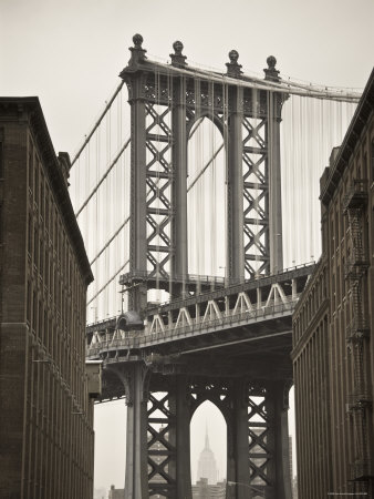 Manhattan Bridge and Empire State Building, New York City, USA