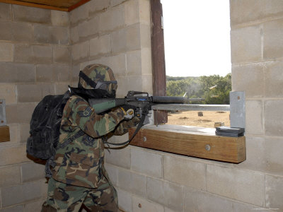Soldier Fires His Rifle During Training Exercises